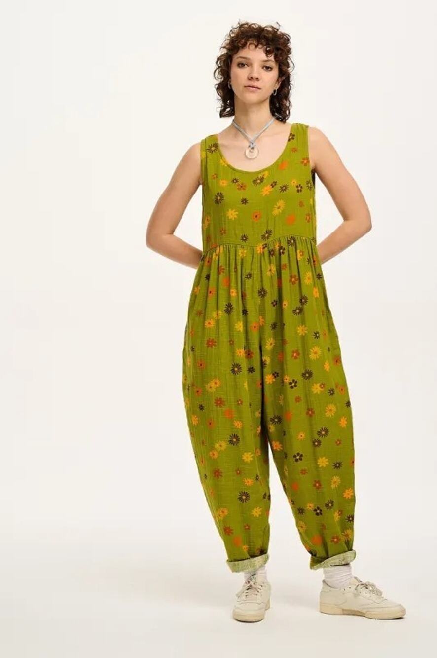 Lucy and Yak Bowie Jumpsuit Green Amber Floral Print Size US 26 Sleeveless Boho